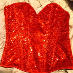 Daisy Corset red sequin corset and matching skirt. .